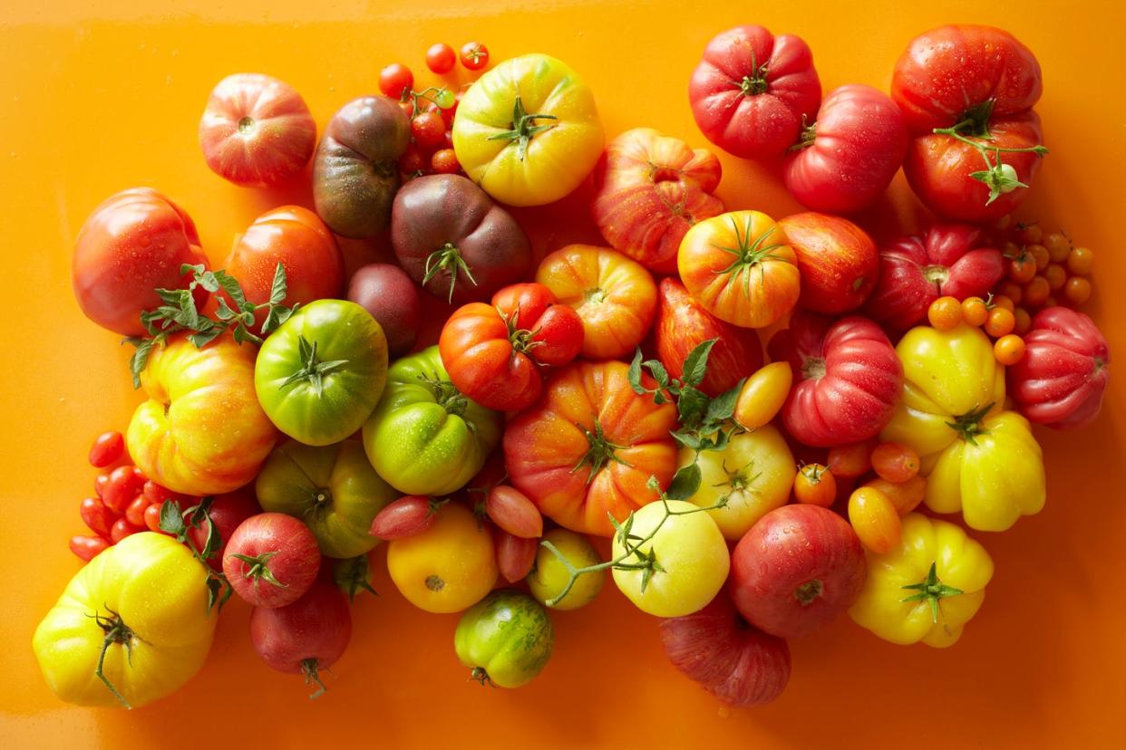 on top of a variety of tomatoes